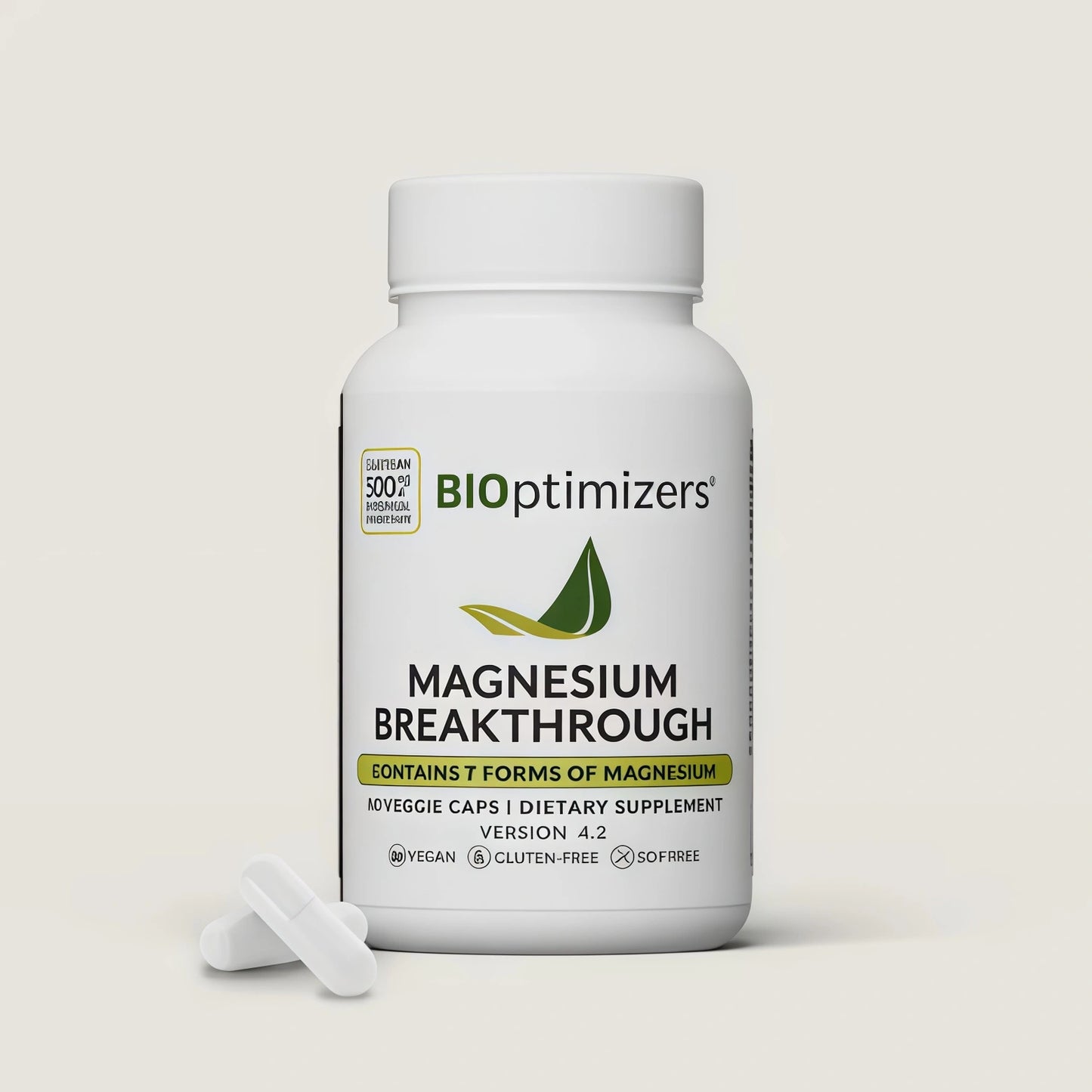 BIOptimizers Magnesium Breakthrough Supplement with 500mg - 7 Forms of Magnesium: Glycinate, Malate, Citrate, and More - Natural Support for Sleep and Cognitive Function -60 Capsules- Calming Vitamins